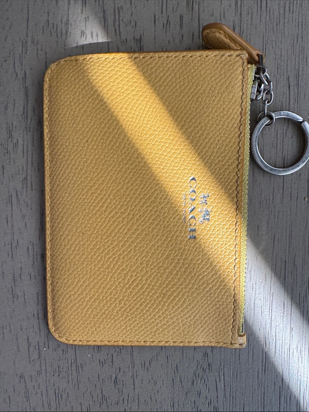 Coach Yellow Leather Zip Card Case Key Ring